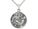 Sterling Silver Aquarius Charm Astrology Zodiac Pendant Necklace with Antique Finish and Chain